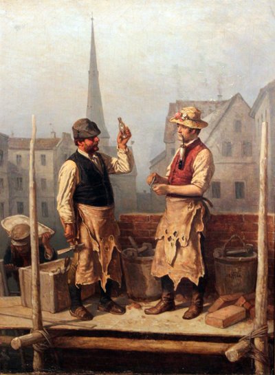 Masons in the Construction of the Red Town Hall, Berlin by Theodor Hosemann